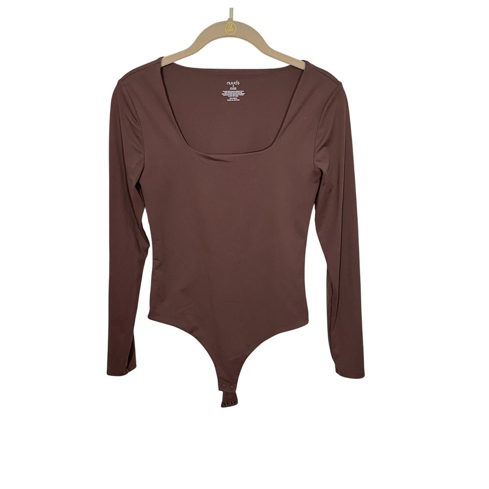 Nuuds‎ Bodysuit Womens S Brown Square Neck Long Sleeve Thong Snap Closure